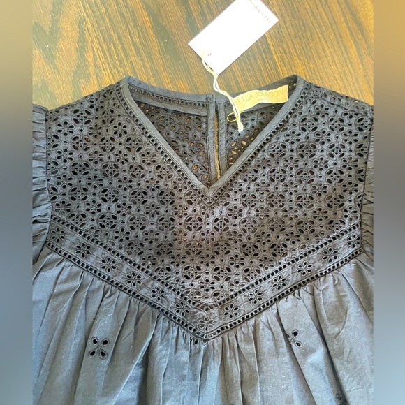NEW WTA: Ulla Johnson Black Blouse with Puffed Sleeves and Eyelet Detail Size 00 - Picture 2 of 13
